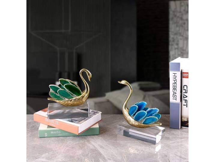 Cristal cygne Onyx pierre oiseau doré Sculpture animale artificielle Figurines décoratives en métal accessoires de décoration pour la maison