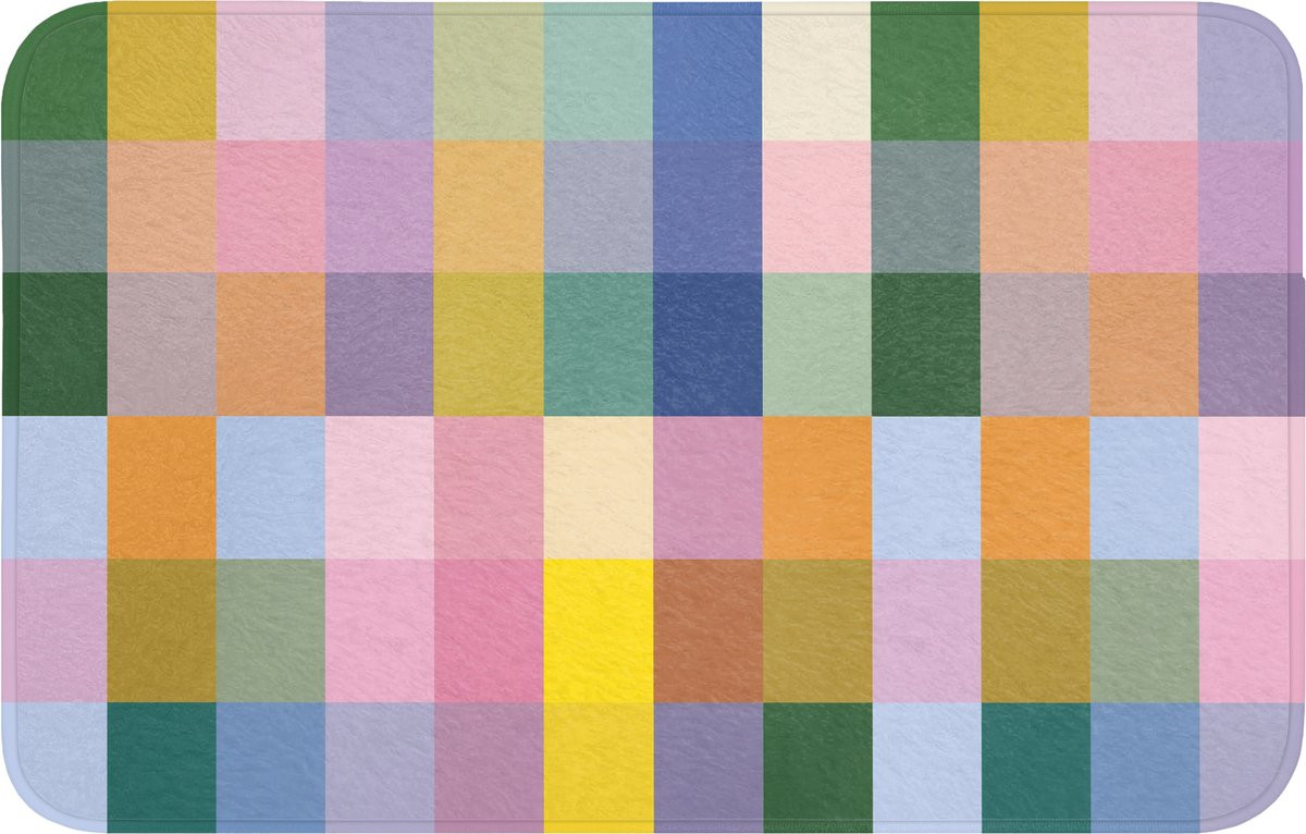 OnlyWow Badmat met Vierkant Blokkenpatroon en Antislipfunctie - Gekleurd - 80 x 50 cm
