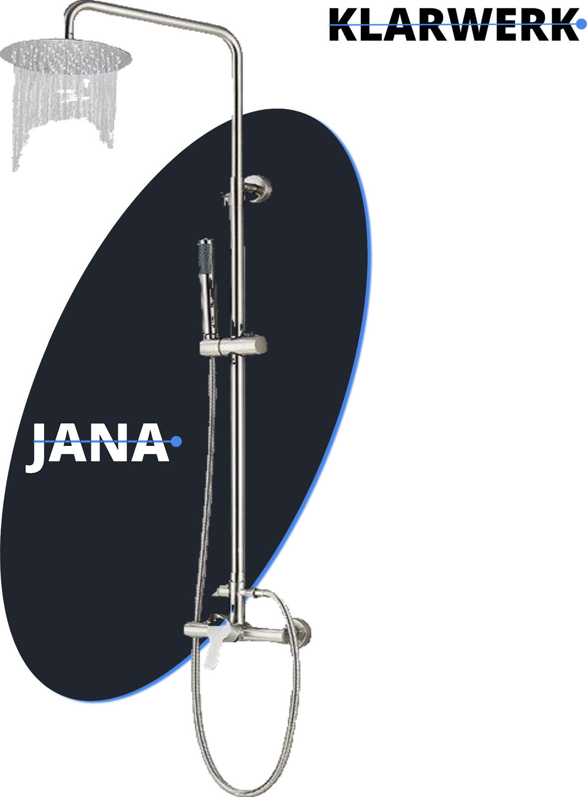 JANA Premium regensproeierset met handdouche en mengkraan, zilverkleurig geborsteld