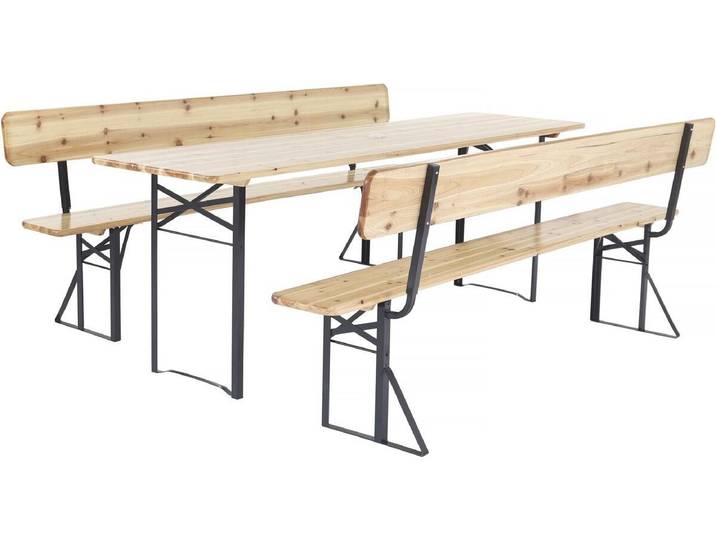 Salon de jardin set brasserie en bois avec dossier \ Lisbonne\ - 220 cm - Marron