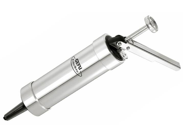 Gebäckpresse GEFU COOKIE , silber, B:6cm L:21,5cm T:6cm Ø:5cm, Aluminium, Kunststoff, Gebäckpressen, Gebäckpresse, vielseitig, präzise Dekoration, robust und langlebig
