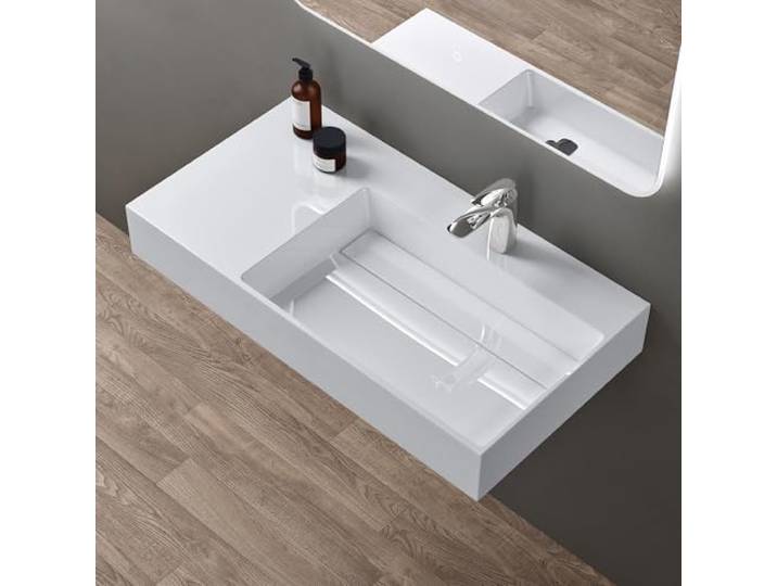 doporro Lavabo Suspendu Vasque à Poser Lave Mains Rectangulaire 90x48x13cm Blanc pour Salle de Bain\, Colossum12-R