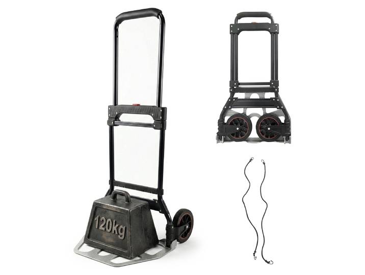Diable pliable Relaxdays\, jusqu'à 120 kg\, dimensions H x L x P : 111 x 52 x 48 cm\, diable de transport pour déménagement\, avec poignée télescopique en acier\, argent/noir