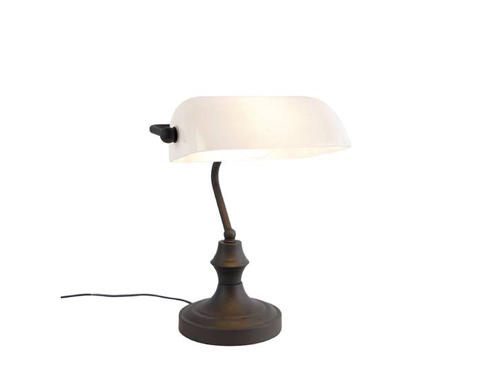 Lampe de notaire classique noire avec verre opale - Banker