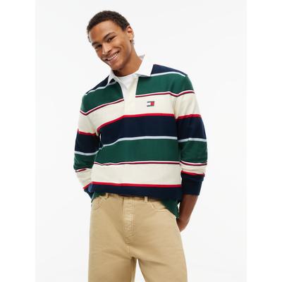 Rugbyshirt TOMMY JEANS "TJM RELAXED VARSITY STRIPE RUGBY", Herren, Gr. 4XL, bunt (velvet grün stripe), Jersey, Obermaterial: 100% Baumwolle, relaxed fit normal, Bündchen, Shirts