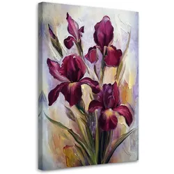 WANDBILD burgunderrot bemalte irisblume