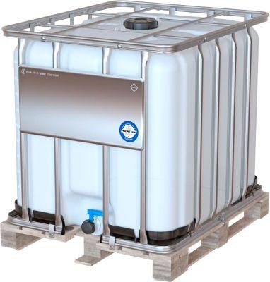 IBC Container, 1000 Liter, UN-Zulassung, UV-Schutz, DN 50 Auslaufventil, auf Holzpalette, B 1200 x T 1000 x H 1136 mm, natur