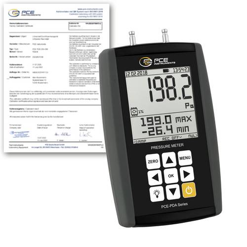 PCE Instruments PCE-PDA 01L-ICA Differenz-Druckmessgerät kalibriert (ISO) Nicht aggressive Gase, Luftdruck 0, -200 - 50, 200°C
