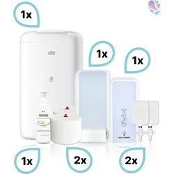 KOMPLETT-SET Damentoilette: Toilettenpapierspender + Sitzreinigung + Intimschaum + Hygienezubehör & Füllmittel