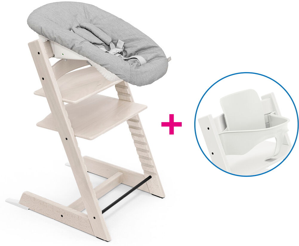 Stokke Seggiolone Pappa Tripp Trapp Sbiancatto/Calce Con Newborn Set + Baby Set OMAGGIO (SET0038)