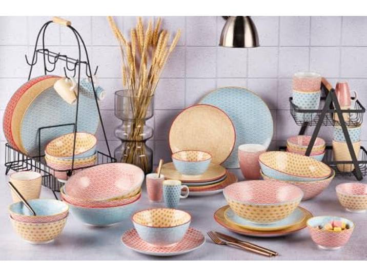 BJORN Geschirrset 6 Personen – Komplettes Design-Tafelservice aus glasierter Porzellan, PATTERN Color Kollektion, harmonisch gemischtes Service