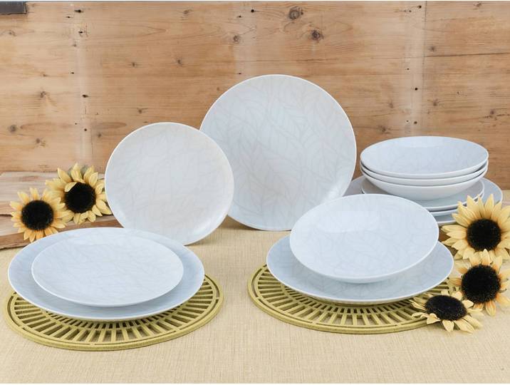 Service de vaisselle Home Blätter 27 x 31 x 30cm Blanc