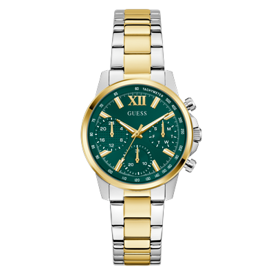 Multifunktionsuhr GUESS "BAILEY", gold (silbergoldfarben), Armbanduhren, Damen, Quarzuhr, Armbanduhr, Damenuhr, Edelstahlarmband, Datum