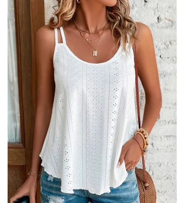 Lush Living Finds Boho Breeze Hollow Out Tank Top For Women Lightweight Summer Beach Blouse white m