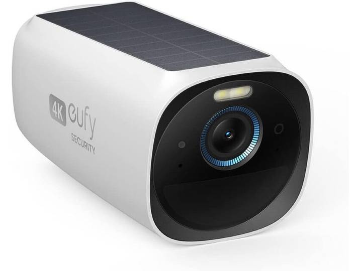 eufy eufyCam 3 caméra supplémentaire, caméra de sécurité extérieure sans fil, caméra 4K avec panneau solaire intégré, reconnaissance faciale par IA, projecteur, aucun abonnement mensuel, HomeBase 3 requis