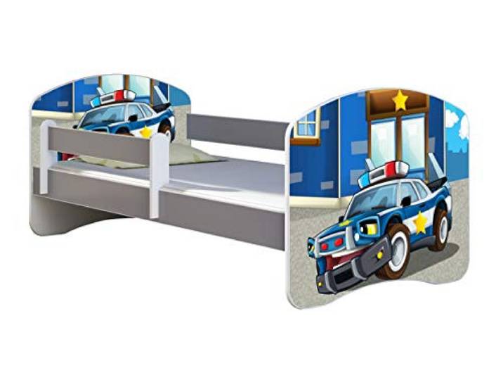 ACMA Kinderbett Jugendbett mit Matratze Grau mit Rausfallschutz Lattenrost II Spielbett Kinderzimmer Möbel (38 Polizei, 180x80)