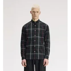 Fred Perry für Herren. M3456 Grünes Popeline-Hemd mit Karomuster (M), Lässig, Baumwolle, Langarm