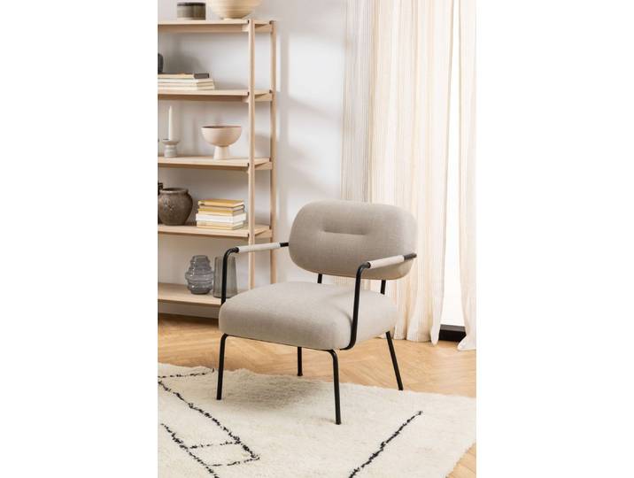 ACTONA GROUP Loungesessel Dillon Polstersessel, Armlehne, Loungestuhl, beiger Stoff, schwarze Stahlbeine, Sitzhöhe: 46,5 cm
