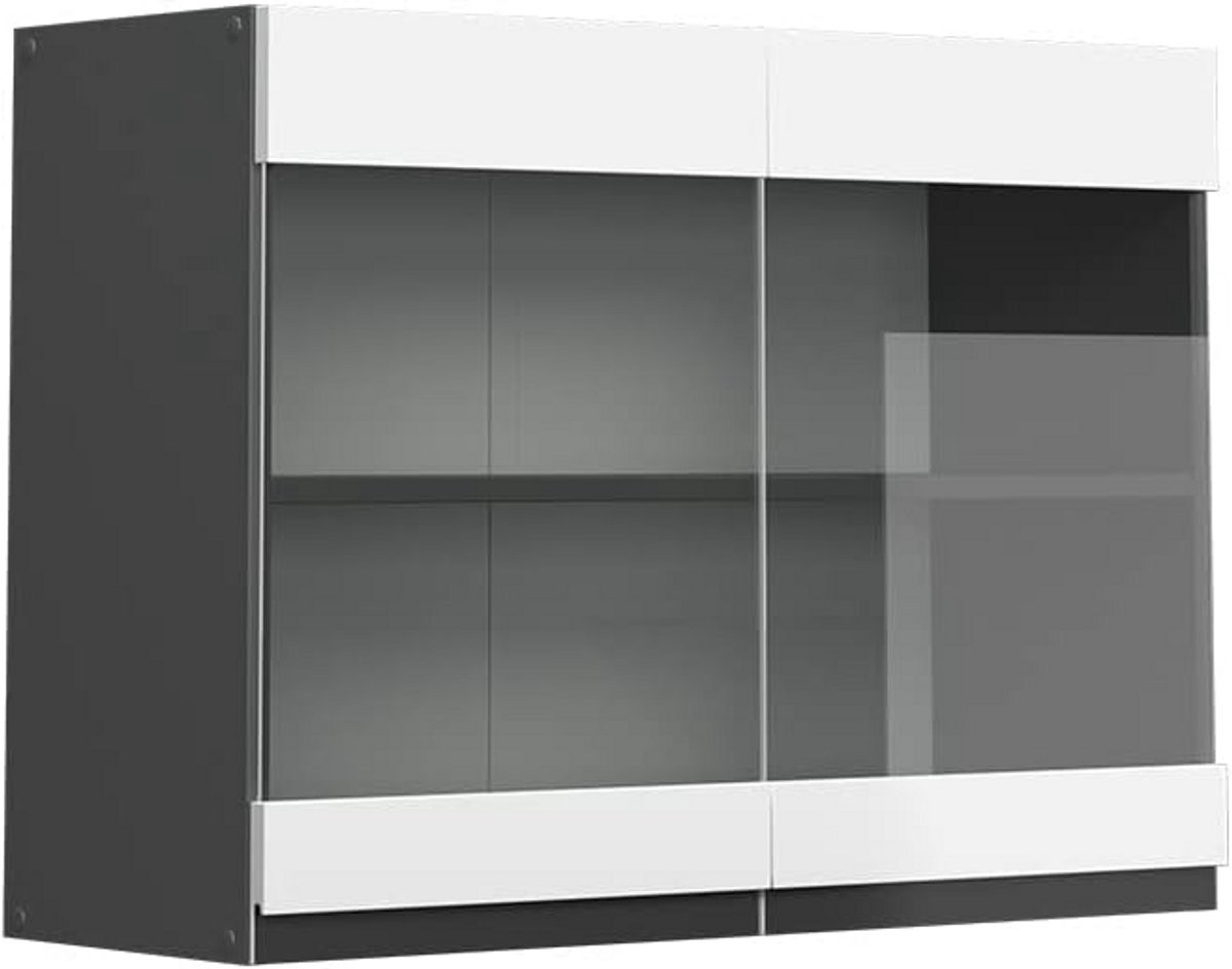 Wandkeukenkast met glazen deuren en J-shape fronten van MDF