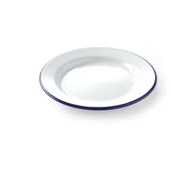 12x Emaillie Teller flach, weiß blau Ø 20 cm