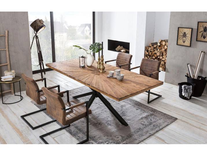 Esstisch SIT Visby Teakholz Massivholztisch mit Sonnen-Design & Stern-Gestell , schwarz (natur, schwarz, schwarz, natur), B:200cm H:79cm T:100cm, Tische, Esstisch, 50 mm starke Teakholzplatte mit markantem Stern-Gestell