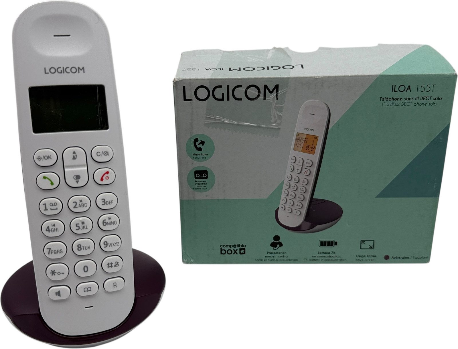 Logicom ILOA 155T draadloze vaste telefoon met antwoordapparaat – Solo – Analoog en DECT – Aubergine