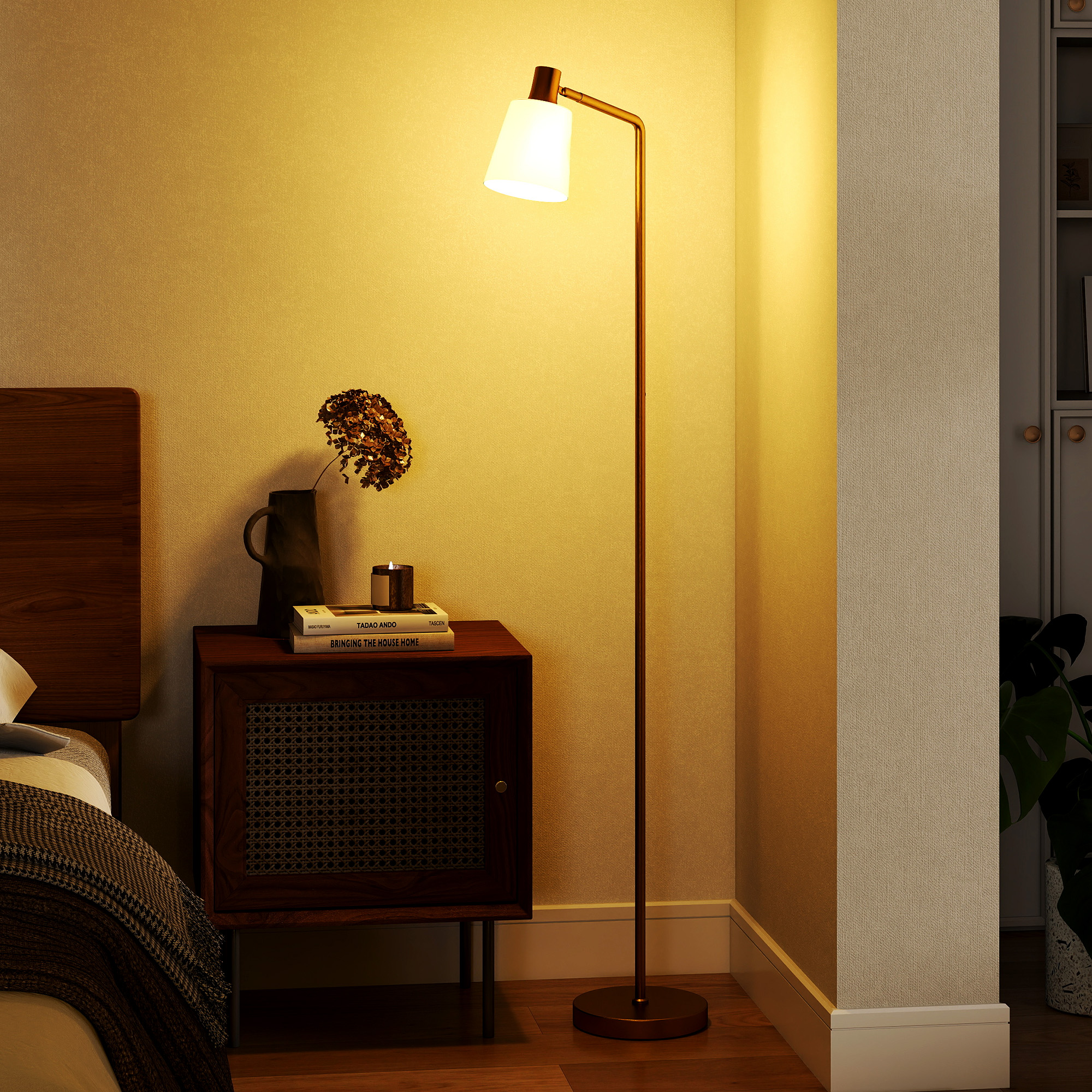 Homcom Lampada da Terra LED Dimmerabile con 3 Temperature di Colore 3000K-6500K Paralume Girevole Lampadina E27 Bianco e Oro   Aosom Italy