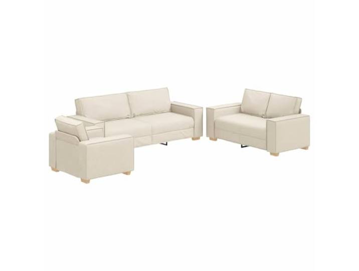 Makastle Sofa Couch 3er Set Beige Leinenmischgewebe