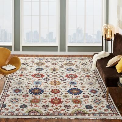 KALATY Ivory/Multi Hand-Knotted Area Rug