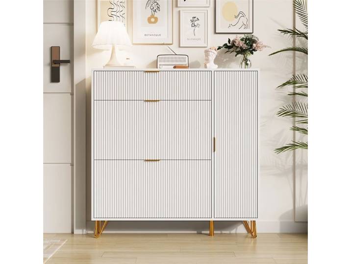 Meuble à chaussures moderne blanc style luxe discret avec niches de rangement - armoire à chaussures d'entrée étagères - Blanc