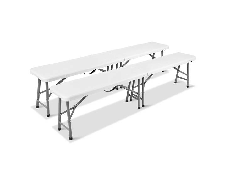 Banc pliant en plastique de 183 cm avec poignée, 2 pièces - Banc de jardin avec structure en acier robuste - Banc de parc pour intérieur et extérieur