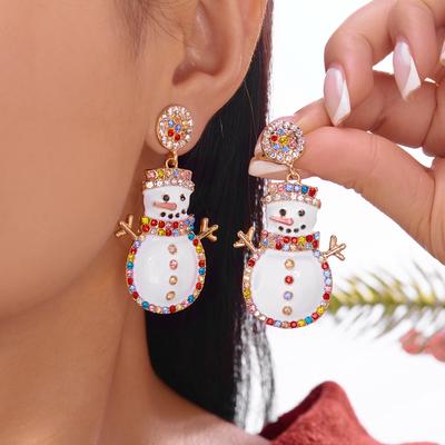Multicon Wholesale Hub Cute Snowman, Colorful Crystal Zircon, Dangle Earrings For Women, Christmas Tree Snowflake Bow, Xmas New Year Party Gift 12