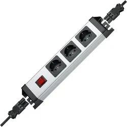 Kopp 226220013 POWERversal 3-fach, mit Schnellstecksystem Ein-/Ausgang, kaskadierbar, beleuchteter Schalter, Farbe: silber-schwarz