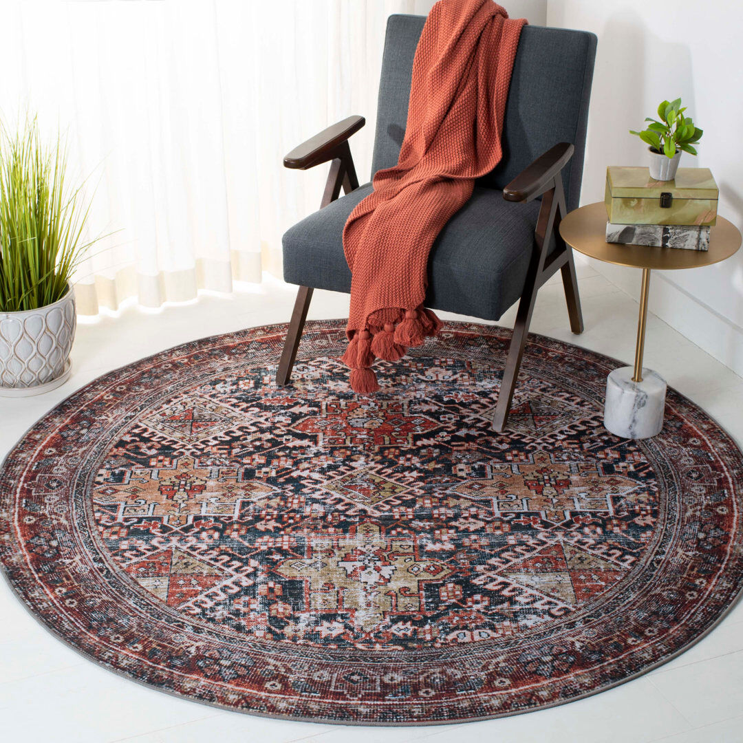Langley Street Mellor Machine Washable Non-Slip Area Rug in Red Navy Round 183 cm