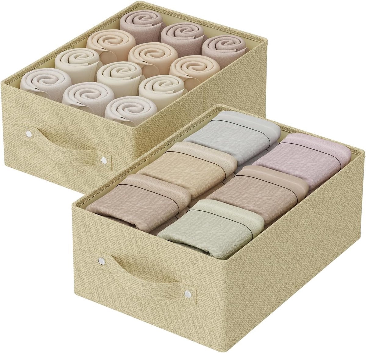 Merkloze opvouwbare opbergdozen met handvatten, textiel en plastic, 2 stuks