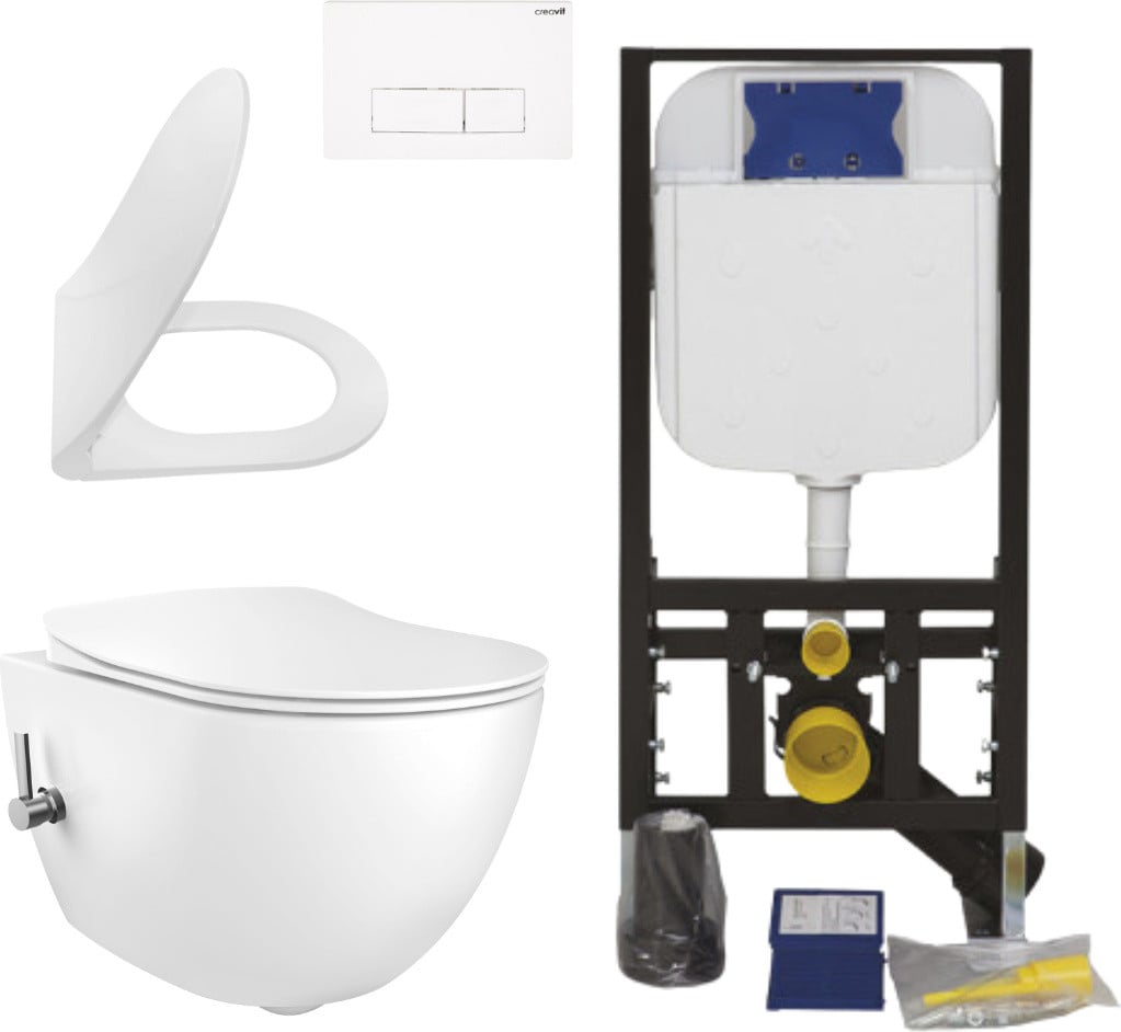 Creavit hangtoiletset wit met bidet, soft-close toiletbril en inbouwreservoir van 3/6 liter, keramiek
