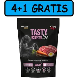 Tasty Dogs Life Junior Kalbfleisch-Geleeplatte 5x500g 4+1 GRATIS