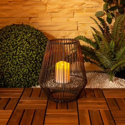 LED Solarleuchte NÄVE "Plasto", braun, B:26cm H:30,5cm L:26cm, Leuchten, Solar, Balkon Terrassen Lampe Tischlampe Flackereffekt Solarlampe