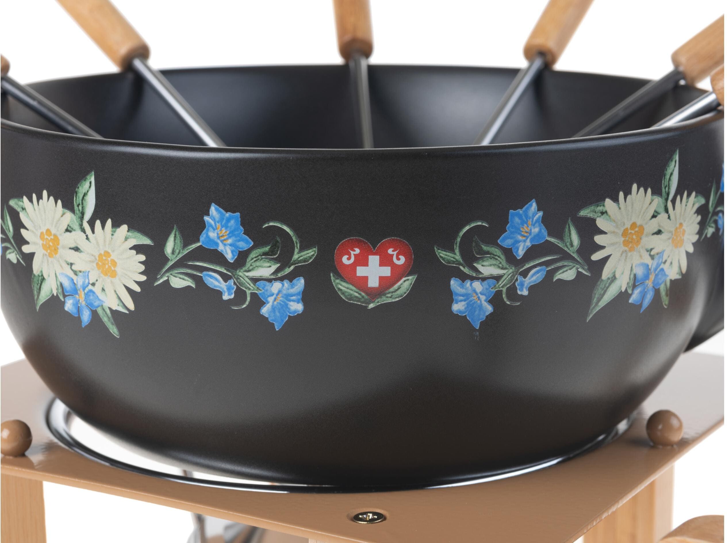NOUVEL Fondue "Nouvel Nouvel Käsefondue-Set Schlitten, Schwarz", bunt (schwarz, blau, hellgelb, holzfarben), Fondues, Fondue schwarz, blau, hellgelb, holzfarben Einheitsgröße