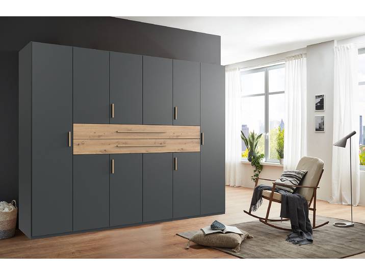 Drehtürenschrank Digit Typ A 270cm Schwarz/Holz/Graphit/Eiche Artisan Dekor