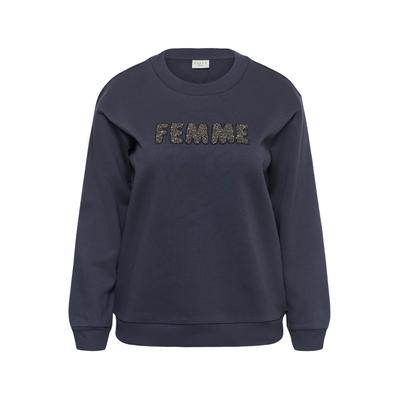 Strickpullover KAFFE CURVE "KAFFE Curve Sweatshirt KCmalina", Damen, Gr. M, blau (graphite, silber artwork), Pullover Strickpullover