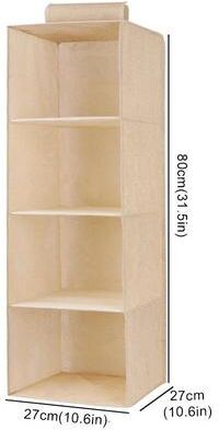 Uplift Essentials Wardrobe Hanging Storage Organizer With Collapsible Shelves beige 4 layer