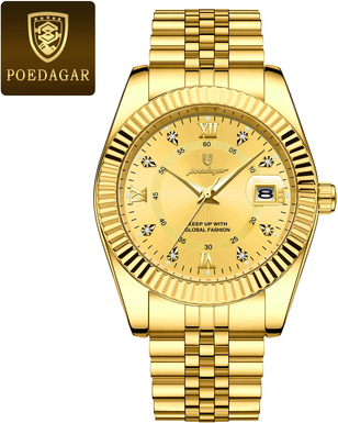Youfap Market Waterproof Luxury Business Men's Wristwatch, Stainless Steel Military Date Quartz Watch gold Gold