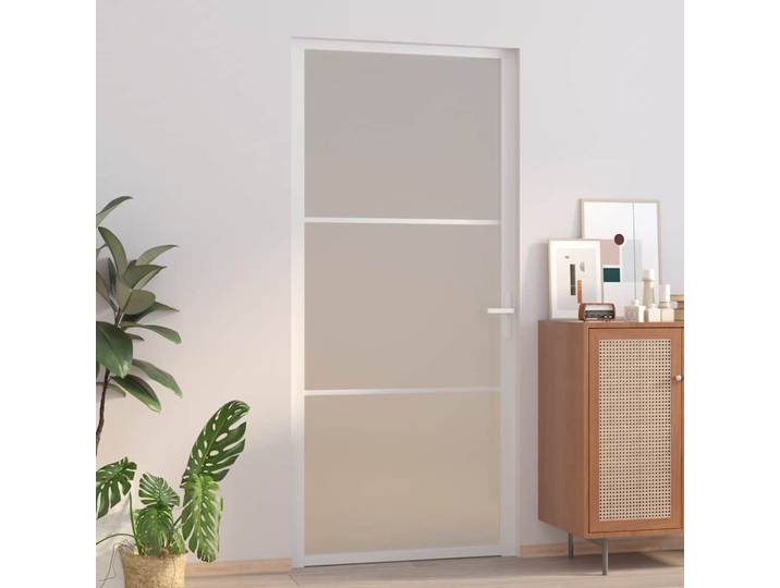 vidaXL Innentür 93x201,5 cm Weiß Mattglas und Aluminium