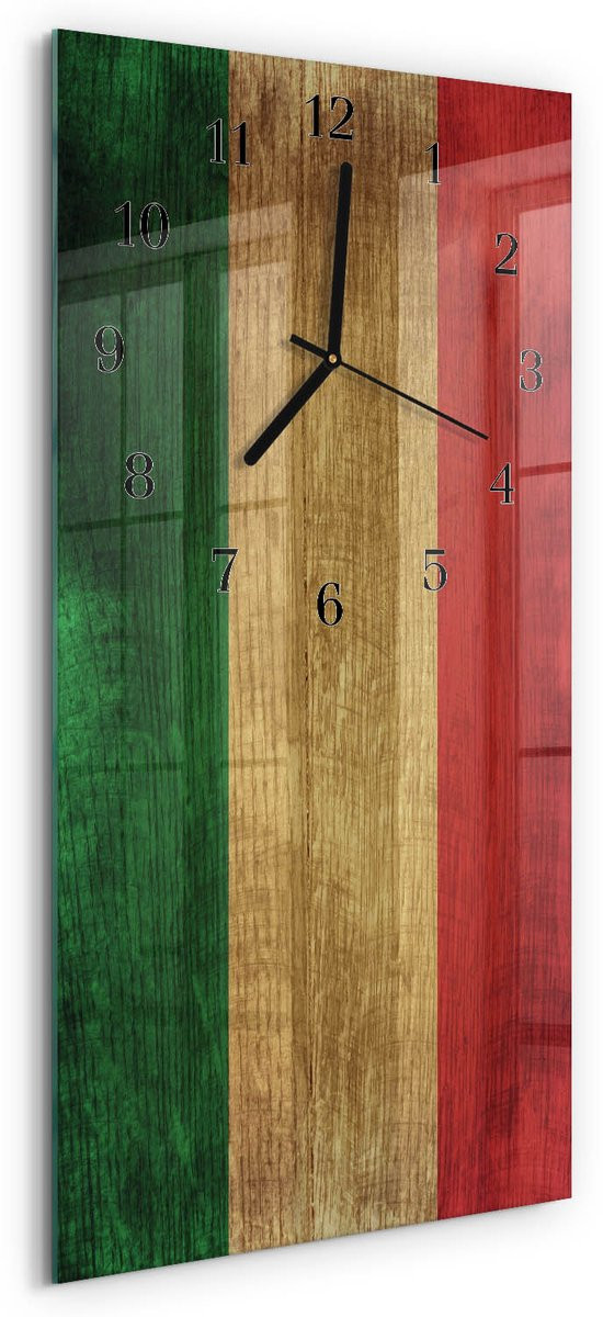 Tulup Wandklok Italiaanse Vlag - Veelkleurig Glas - B/D/H: 60 x 30 cm