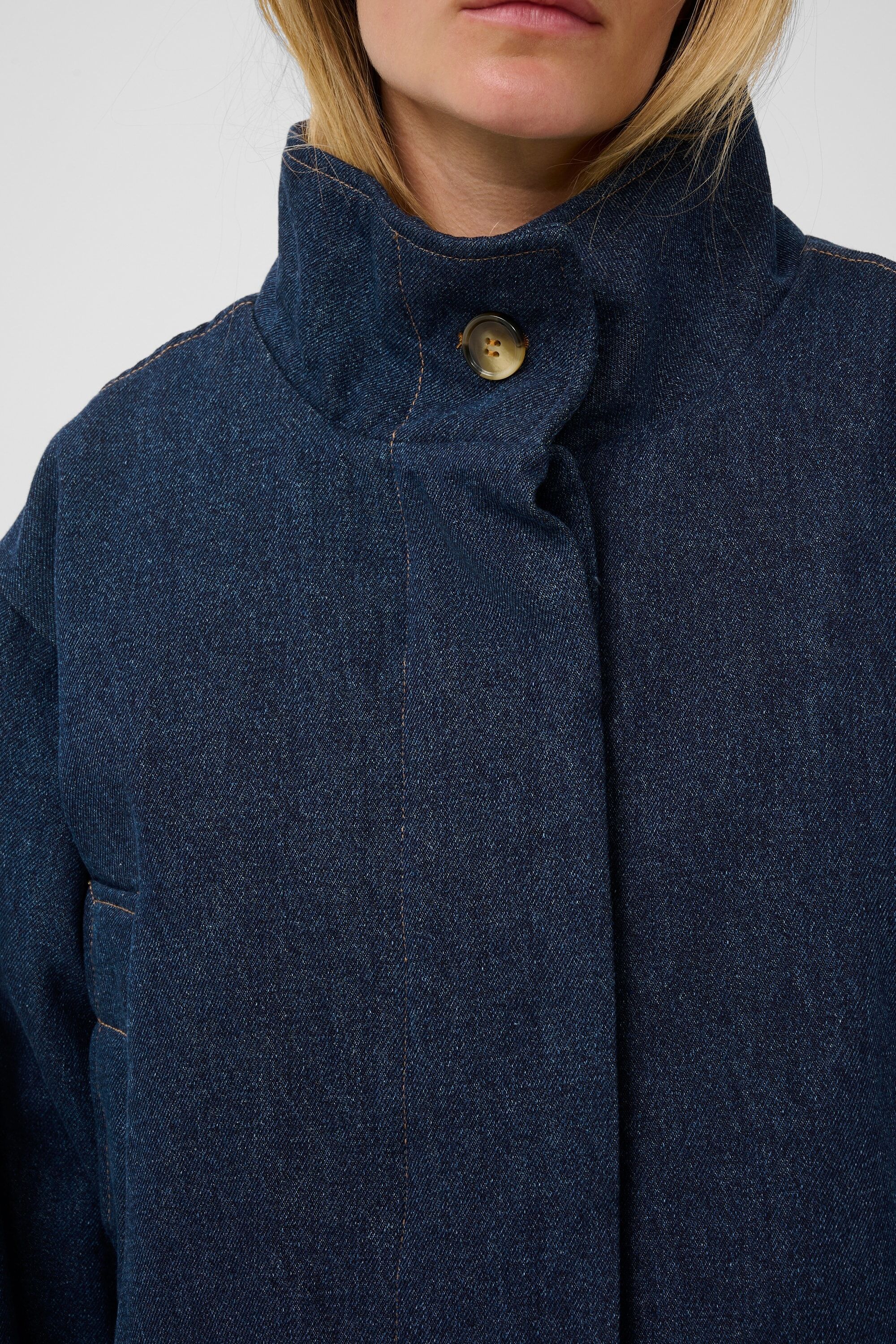 Wintermantel SOAKED IN LUXURY "Damen Jacke SLJannine", Damen, Gr. L, blau (dunkelblau denim), Obermaterial: 100% Baumwolle CO., Mäntel Wintermantel