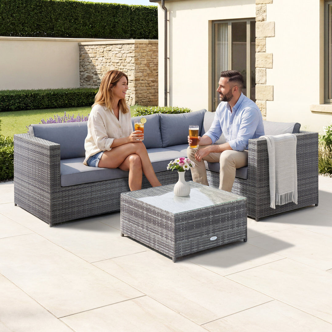 Charles Bentley 5 Seater Rattan Corner Sofa Set Gray 5