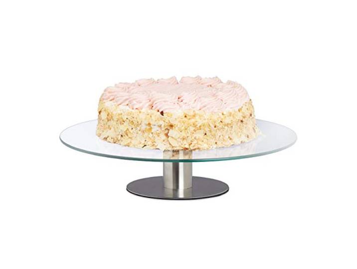 Relaxdays Assiette à gâteau rotative\, base\, assiette à gâteau pour décoration\, plaque tournante à gâteau\, diamètre 30 cm\, transparente\, 1 pièce