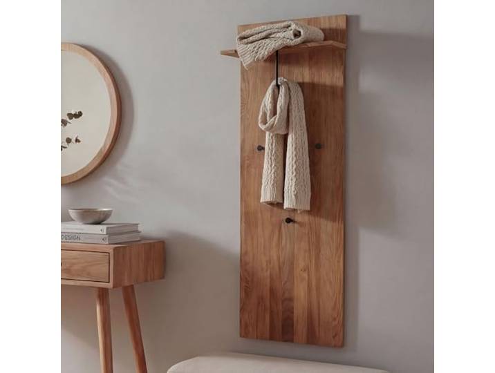MCA Garderobenpaneel HWC-P55 Massiv-Holz Ablagefläche Haken, Eiche