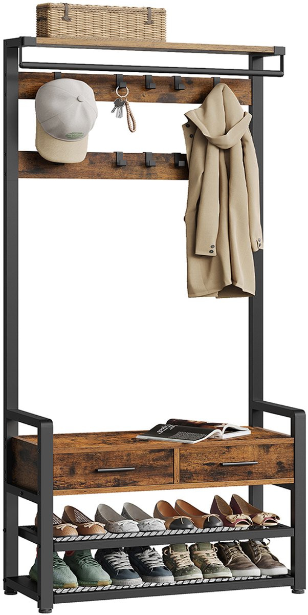 Vasagle Kapstok met Schoenenbank - Industrieel Halmeubel in Bruin/Zwart